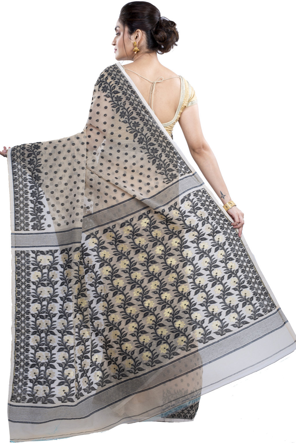 Black White Pure Cotton Boll_Jamdani Jamdani Saree (812)